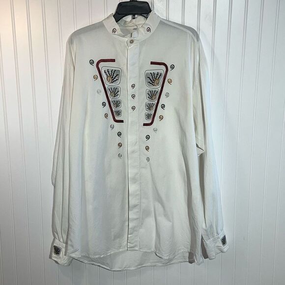 Vintage Hand Made Embroidered Button Down Mens XXL Long Sleeve Retro Old Money - Picture 1 of 10
